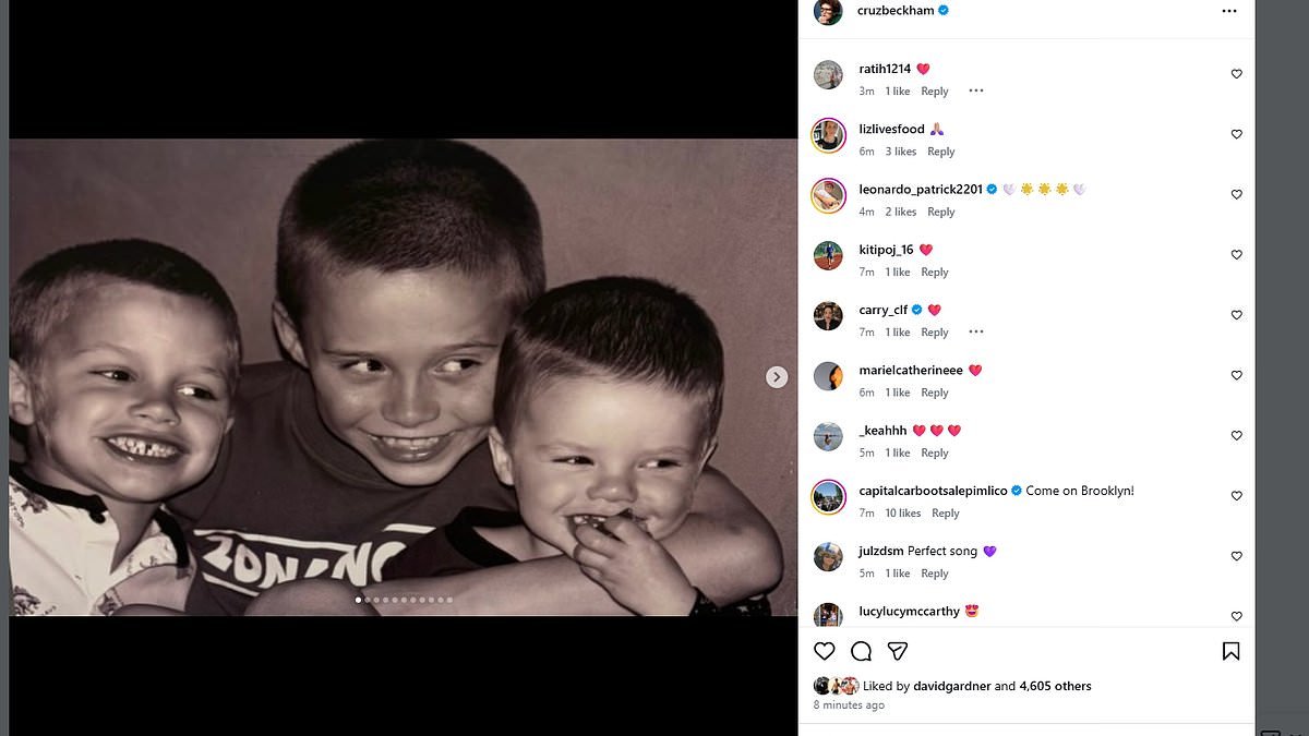 Cruz Beckham extends an olive branch: Singer pines for Brooklyn as he posts photos of his sibling for the first time since bitter feud engulfed the family - alongside poignant lyrics about 'something sacred I lost'