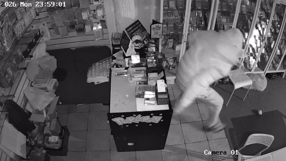 Moment brazen Pokémon raider breaks into gaming shop and steals £20,000 of valuable cards