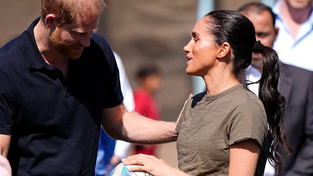 Bend it like Meghan! Duchess celebrates scoring a goal against a child - and proves she's a match for Kate when it comes to playing the beautiful game