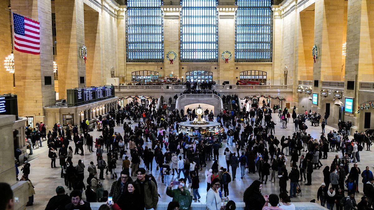 Chaos at Grand Central Terminal in New York as machete-wielding man is shot by cops after he stabbed two people