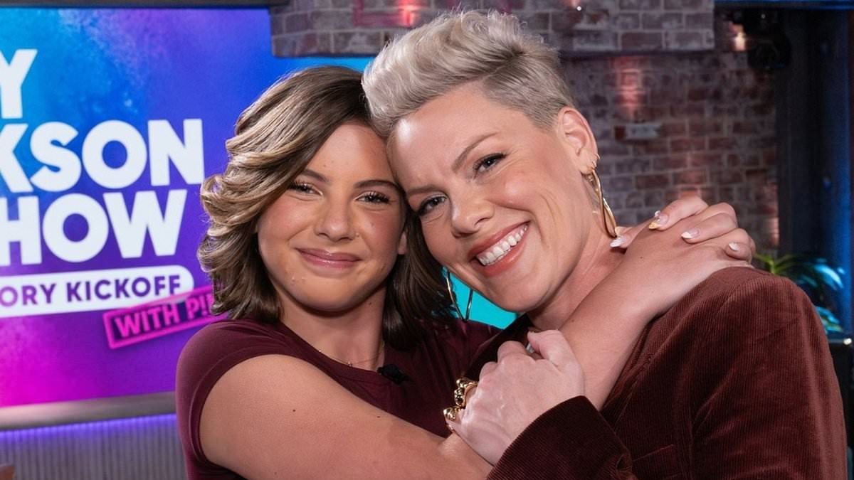Pink glows as she guest hosts Kelly Clarkson's show alongside daughter Willow... after denying divorce claims