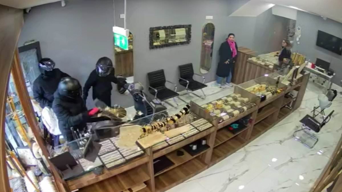 Terrifying new video shows moment machete-wielding thieves smash their way into jewellers on a moped before going on theft spree - as brave passers-by confront them