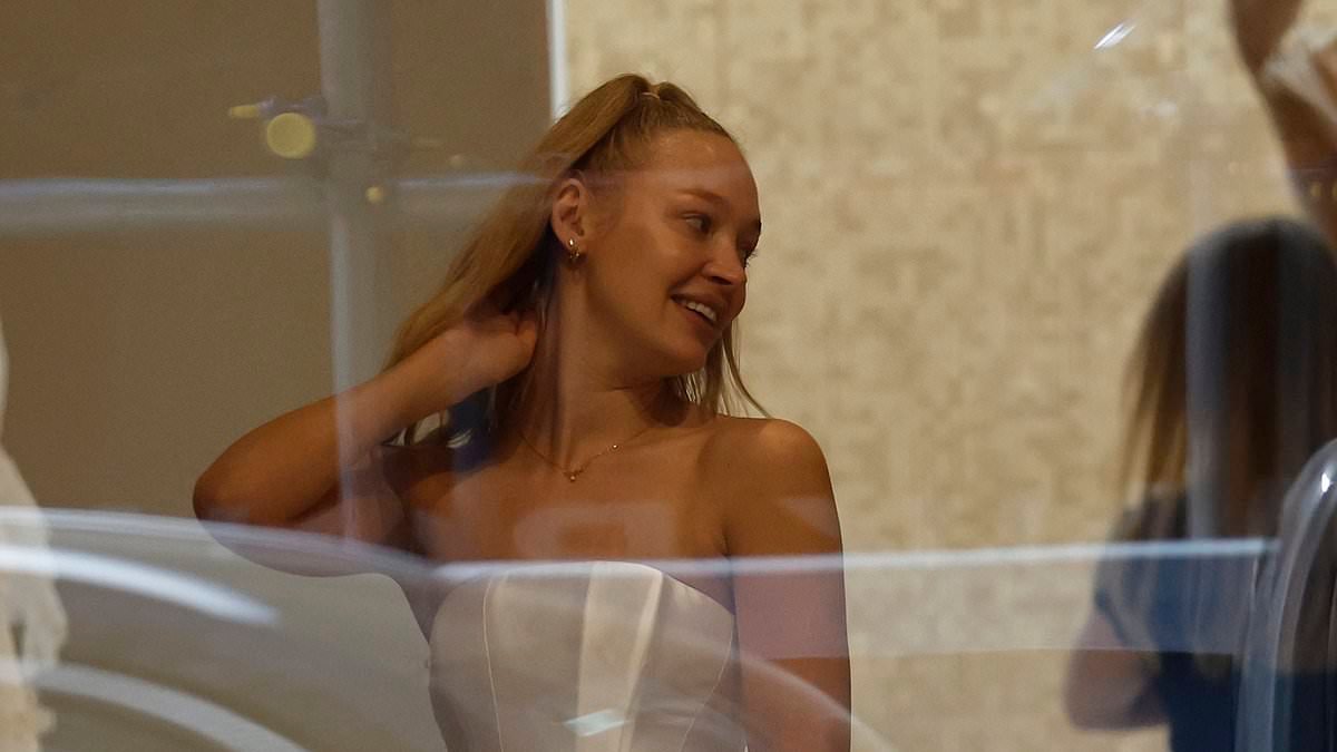 Jack Whitehall's fiancée Roxy Horner looks every inch the blushing bride as she tries on multiple wedding gowns ahead of the big day