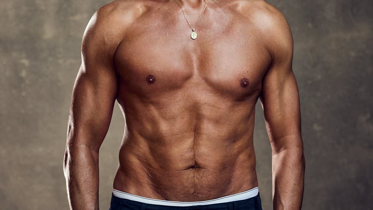 Paddy McGuinness, 52, shows off his six-pack and bulging biceps as he poses shirtless and recalls 'hitting rock bottom' while unveiling his incredible physical transformation on the cover of Men's Health