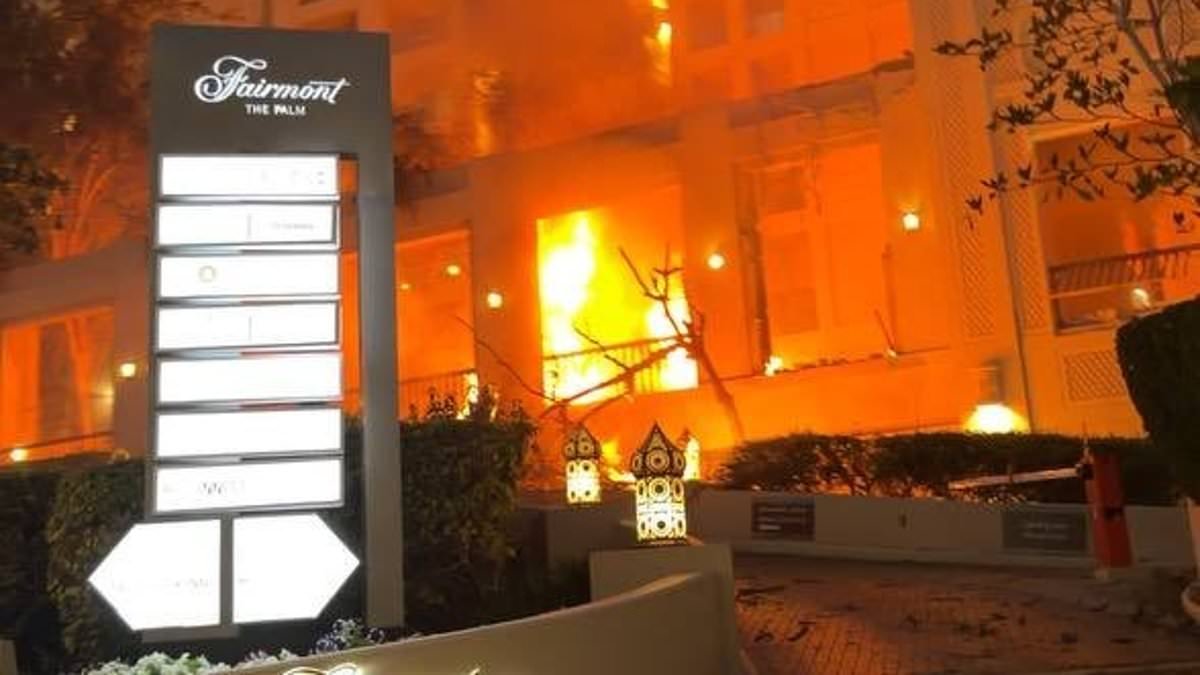 Four people are injured in Iranian Shahed drone strike on five-star hotel in Dubai: Fire breaks out after attack in retaliation for US air strikes