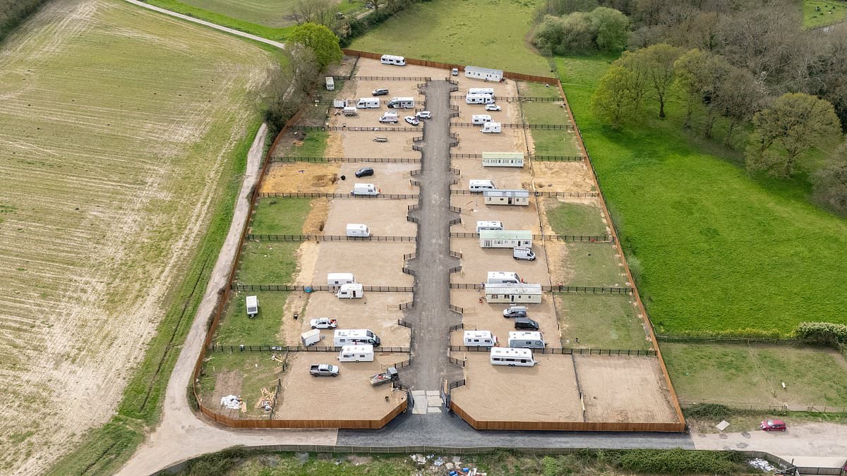 Another village falls victim to traveller 'land grab': More than a dozen caravans arrive in Surrey countryside after transforming field into 17 plot community over Easter weekend