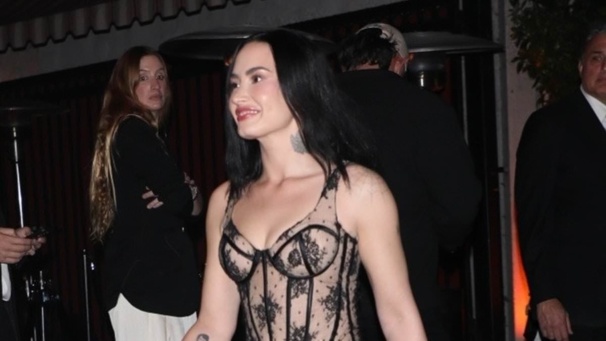 Demi Lovato shows off her 50lbs weight-loss in a plunging sheer gown as she and Jessica Simpson lead the A-list turnout at Grammys afterparty at the Chateau Marmont