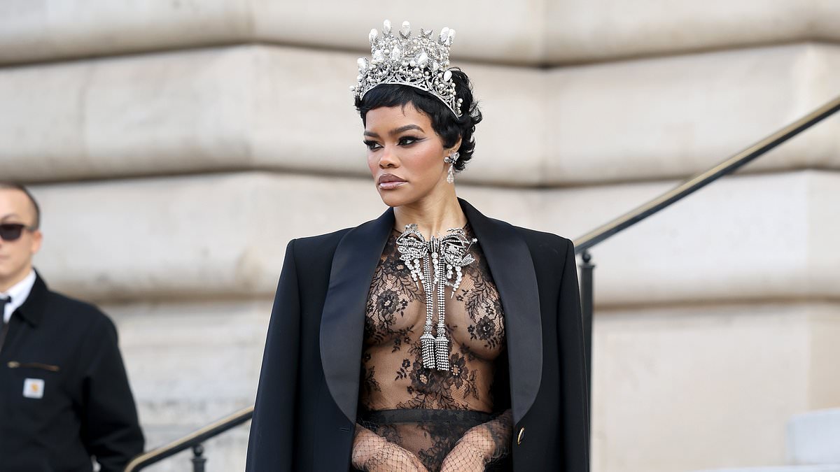 Gendarme! Haven't we seen those jewels somewhere before? Teyana Taylor attends Paris Couture Week in gems designed to look exactly like those stolen from the Louvre 