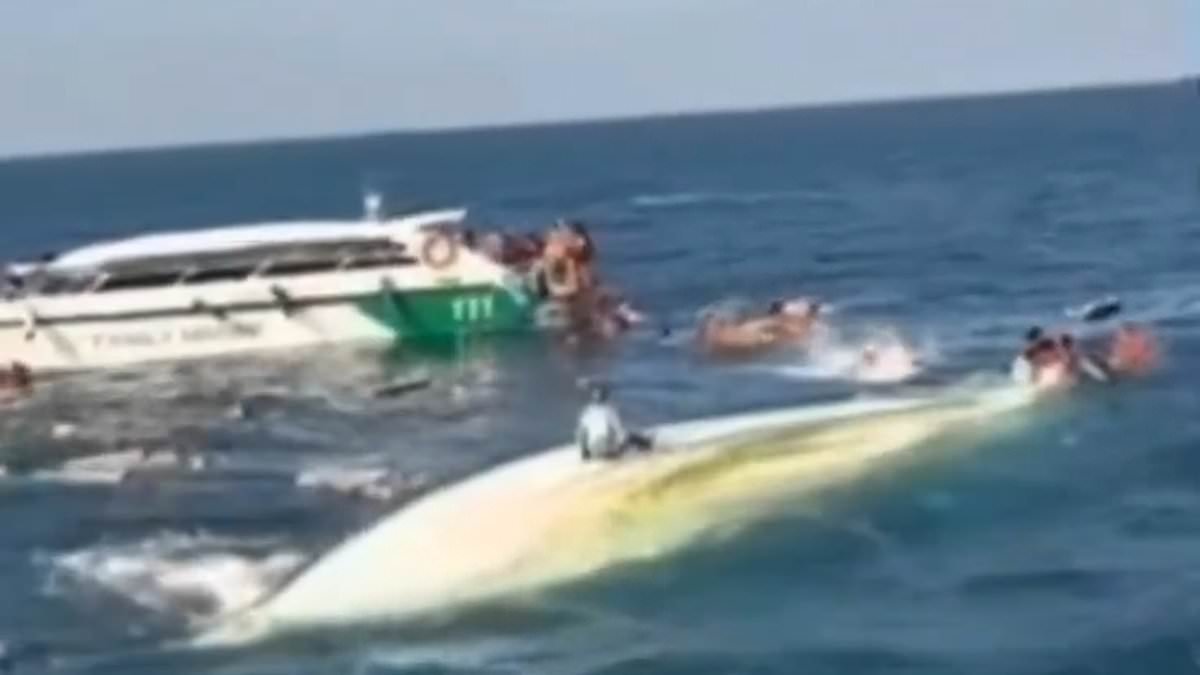 One dead after tourist speedboat crash throws 55 people into the sea off Thailand leaving them clinging to each other to stay afloat