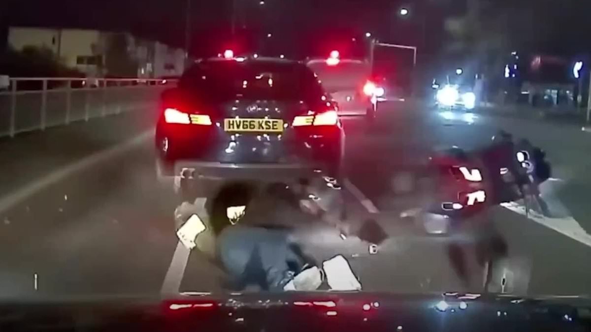 Moment drink driver is caught on his own dashcam smashing into scooter rider - as he avoids prison