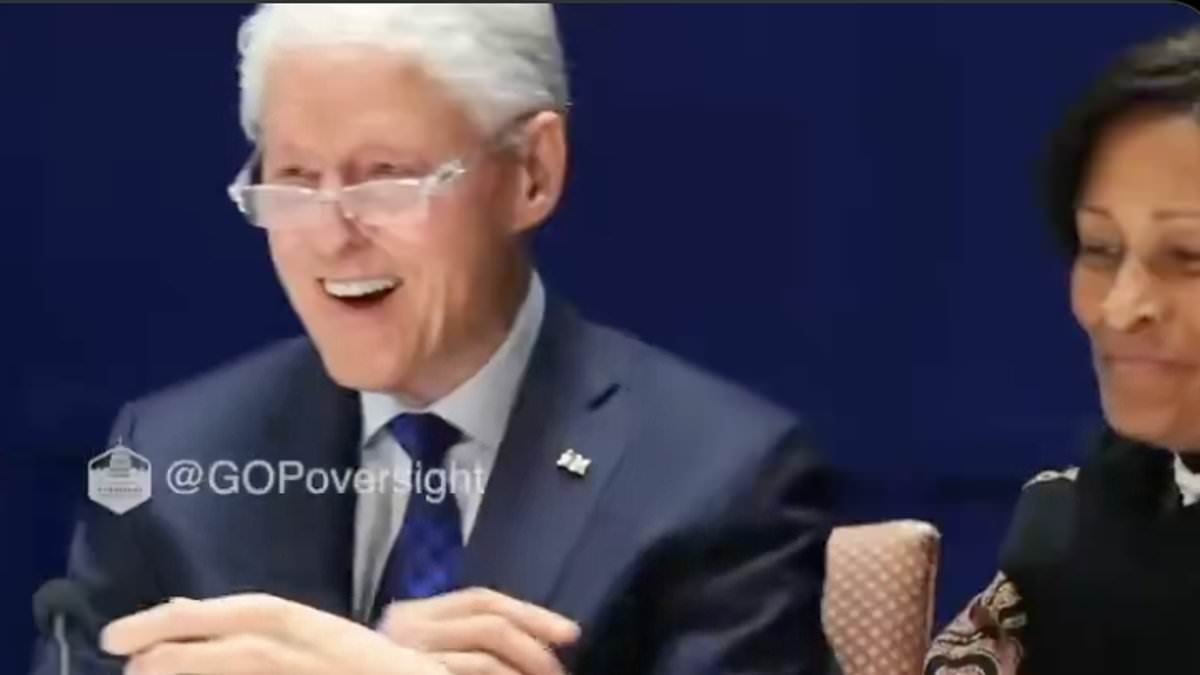 Awkward moment Bill Clinton is grilled over Epstein hot tub photo... as ex-president SMILES at old photos with the pedophile