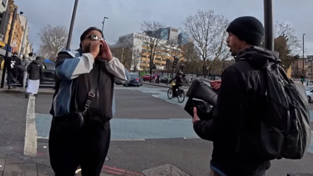 Moment Muslim man shouts 'we don't want to worship a Jewish man' at Christian preacher in Whitechapel