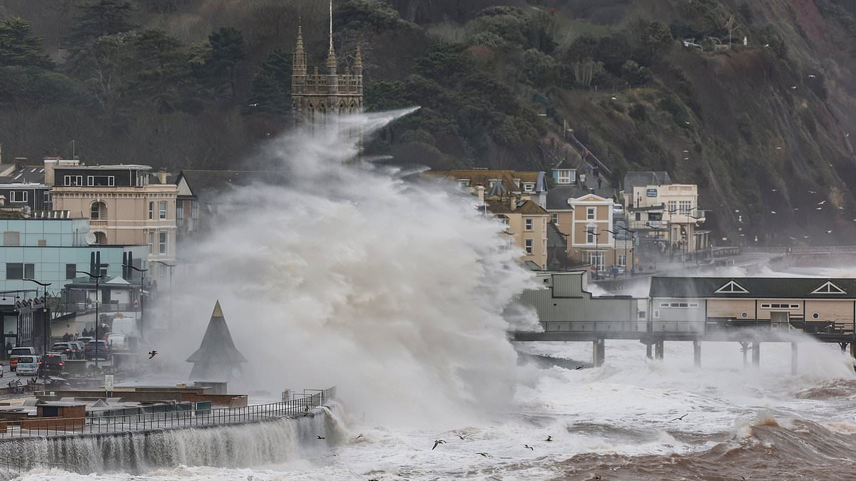 Storm Ingrid will continue to batter Britain into next week, forecasters reveal - as heavy downpours and gusts cause chaos including damage to historic pier
