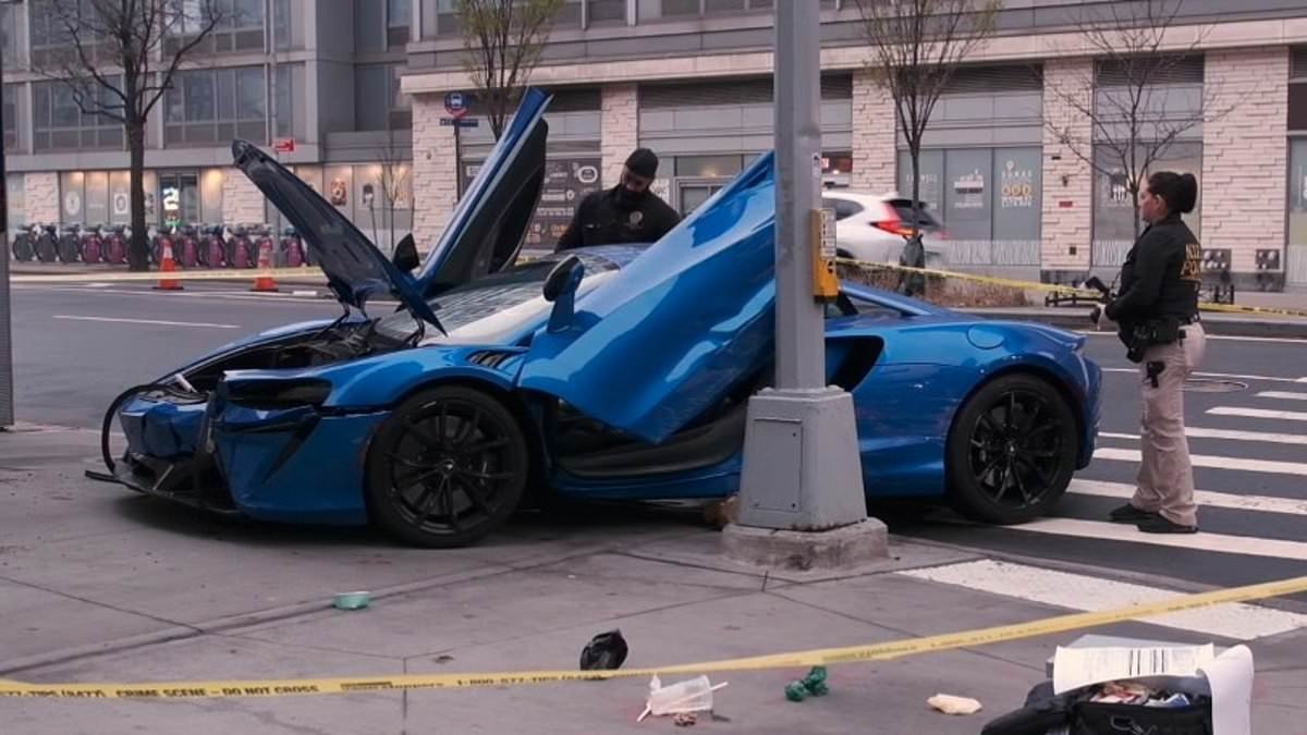 GTA-style heist leaves luxury sports cars worth half a MILLION dollars smashed in the street as urgent hunt for raiders is launched
