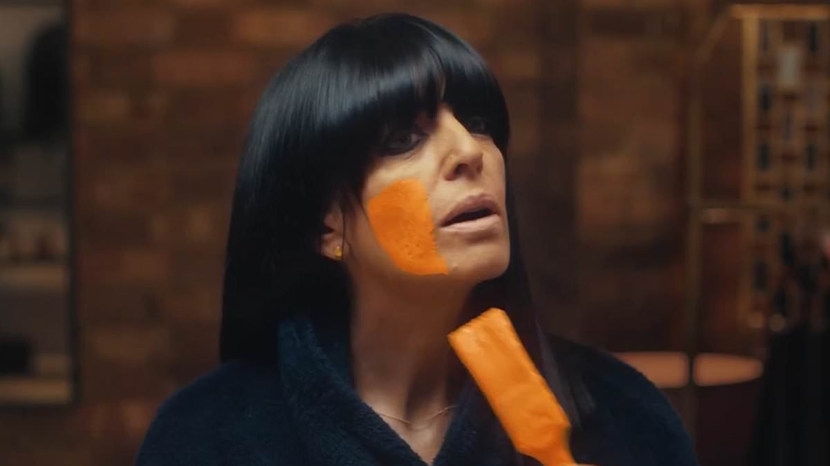 Claudia Winkleman mocks her own fake tan and paints herself ORANGE ahead of the former Strictly Come Dancing host's return to screens in first look at her new BBC chat show