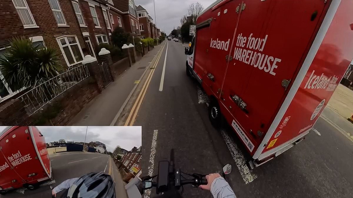 Moment new 'Cycling Mikey' angrily confronts Iceland delivery man for driving too close to him while riding OUTSIDE the bike lane, so who's right?