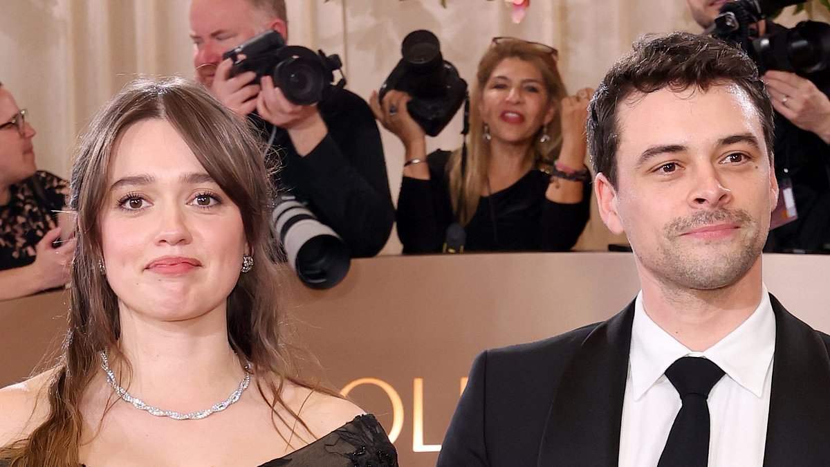 Aimee Lou Wood stuns in a black ballgown as she makes a rare red carpet appearance with her boyfriend Adam Long at the Golden Globes