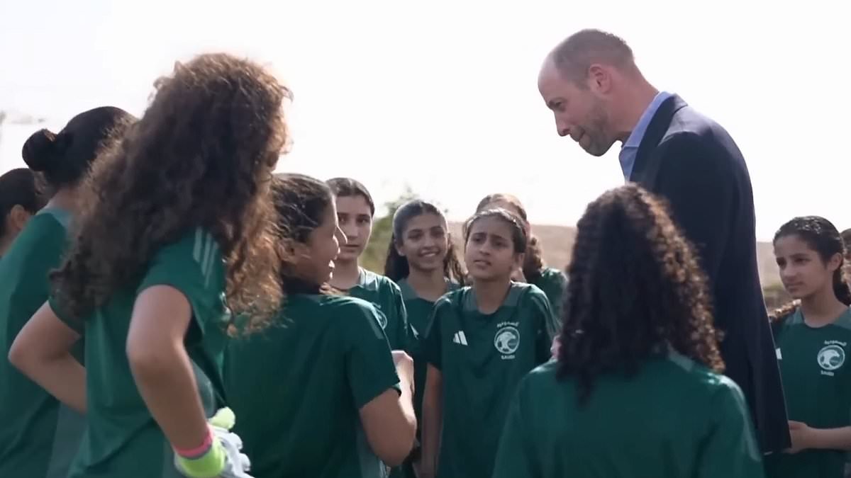 Where's Princess Kate? Moment girls' football team clamour to meet William's wife in Saudi