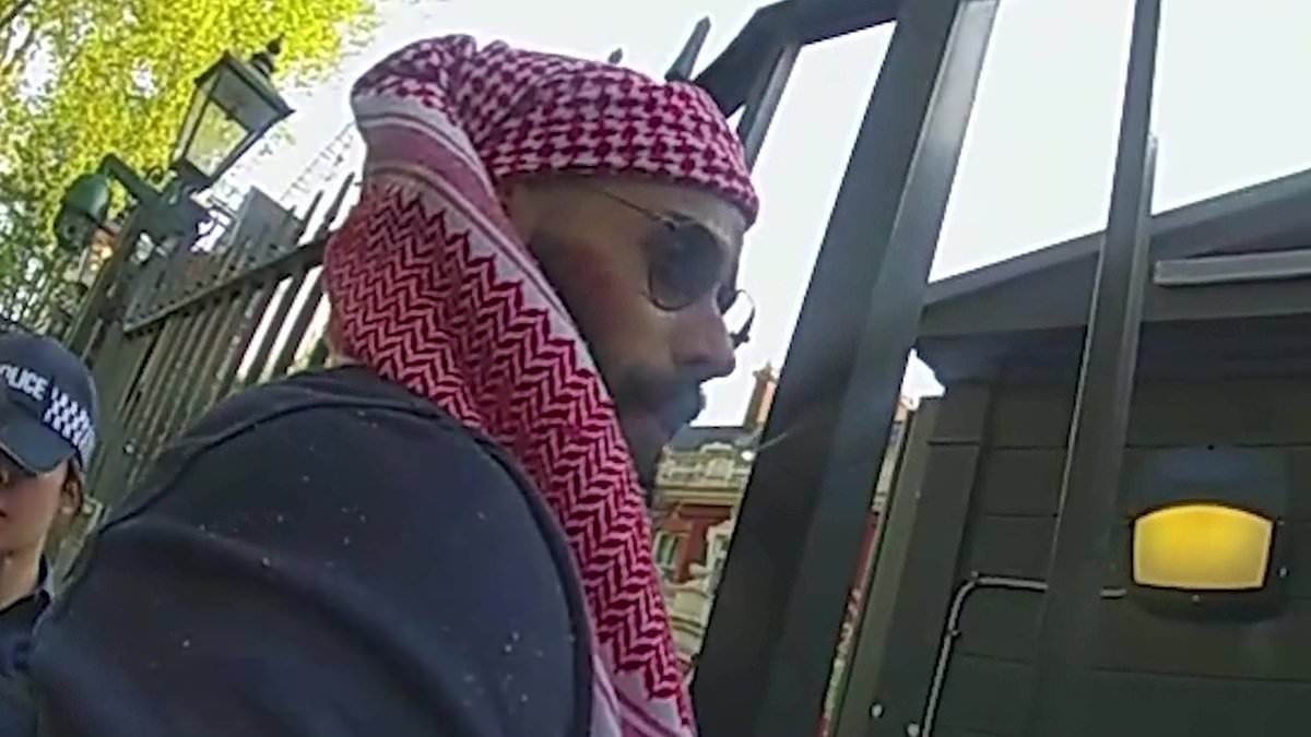 Moment small boat migrant leapt up a fence and 'tried to break into London's Israeli embassy to carry out knife terror attack'