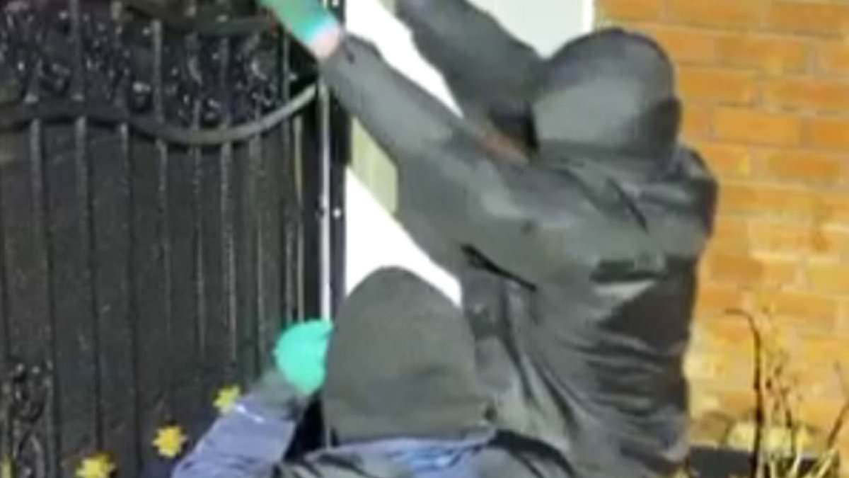 Moment pig's head is mounted on gates of Muslim family's home as police probe 'appalling' hate crime