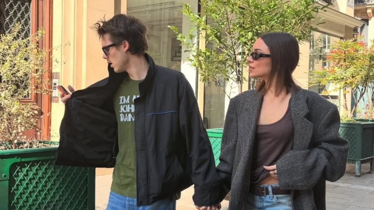 Cruz Beckham, 21, and devoted girlfriend Jackie Apostel, 30, put on a loved-up display as she joins him and his band The Breakers on tour