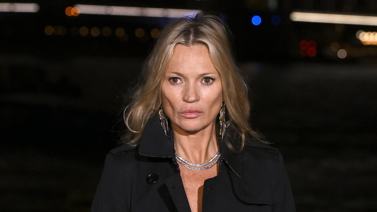 Kate Moss turns heads in a slip dress and Burberry's iconic trench coat as she joins Iris Law and Marisa Abela at the brand's London Fashion Week showcase