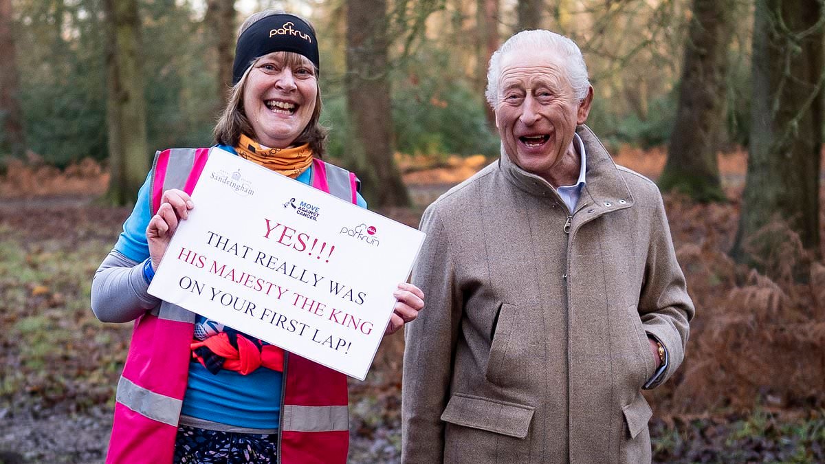 Who's that at Park Run? King Charles stuns joggers as he turns up unannounced to cheer them on in 5k charity run