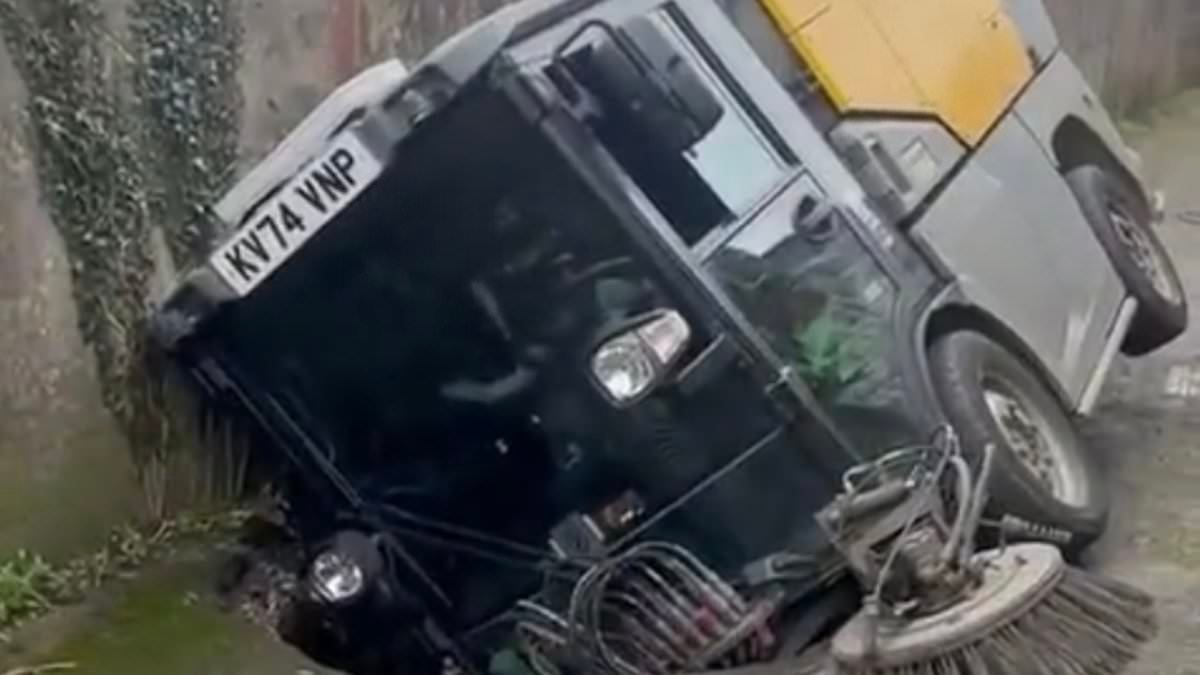 Homes evacuated after gigantic sinkhole swallows road sweep truck in South Wales