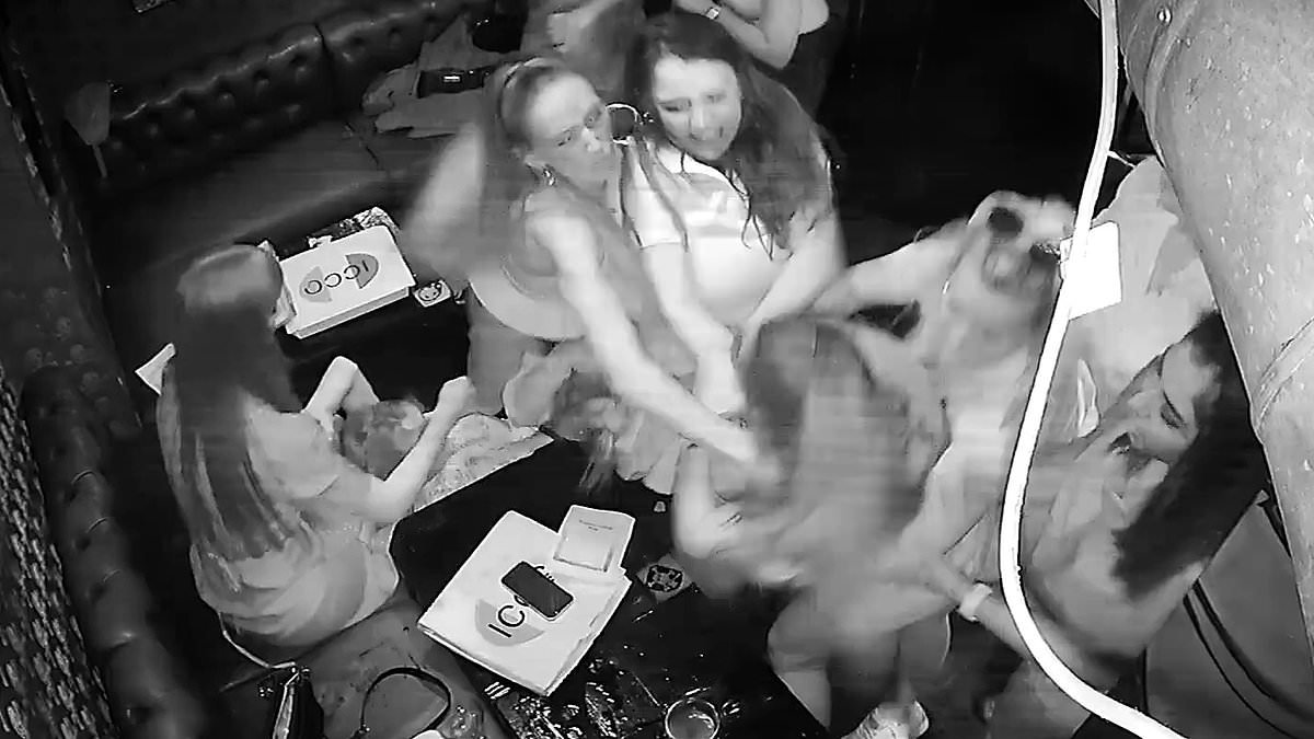 Moment off-duty female police officers 'letting their hair down' get caught up in brawl with a mother and her daughters at bottomless brunch