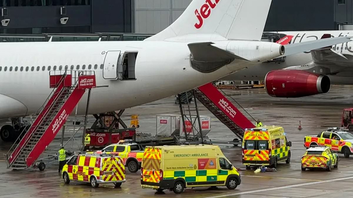 Manchester airport engineer 'is seriously injured as he falls from back of Jet2 plane due to fly to Tenerife'