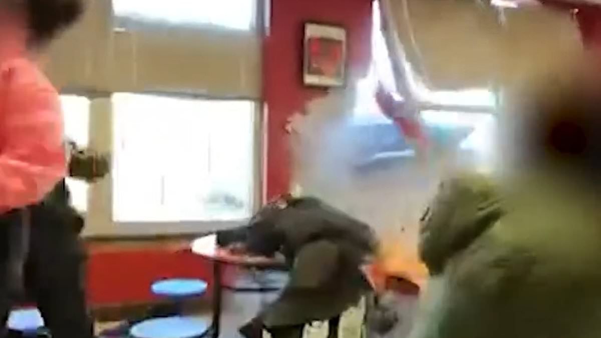Terrifying video shows car smash through brick wall of school cafeteria as students enjoyed their breakfast