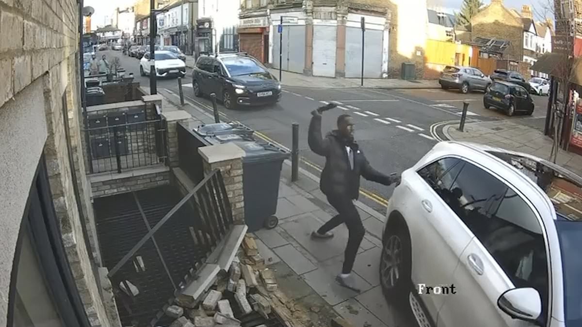 Moment machete-wielding youth is almost crushed to death by Mercedes in 'targeted' attack on streets of lawless London