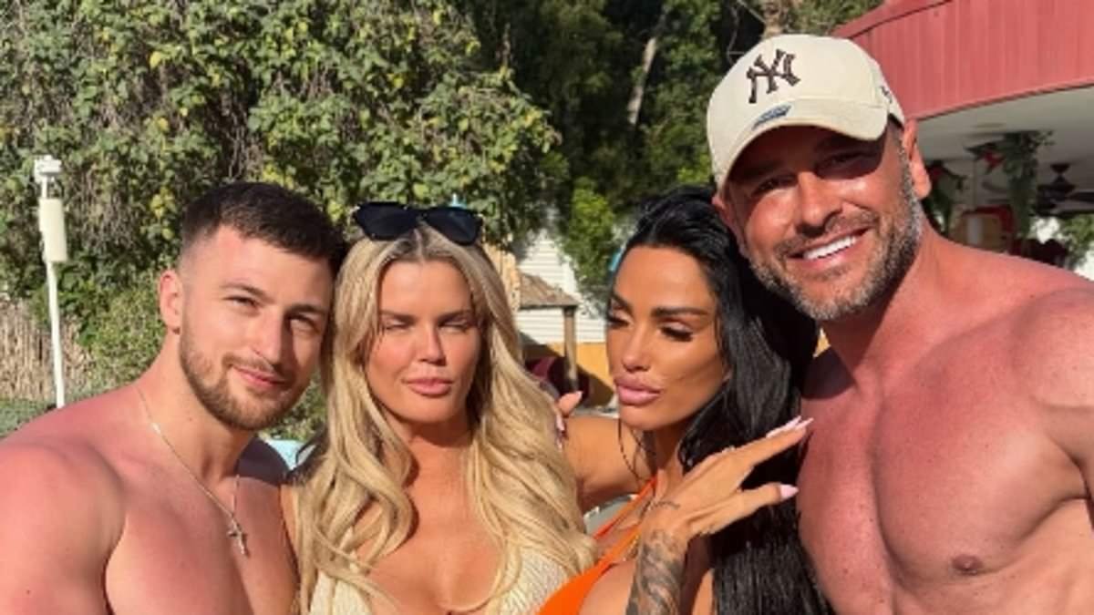 Katie Price and Lee Andrews are joined on their Dubai honeymoon by bikini-clad Kerry Katona, 45, and her toyboy boyfriend Paolo Magaglione, 33