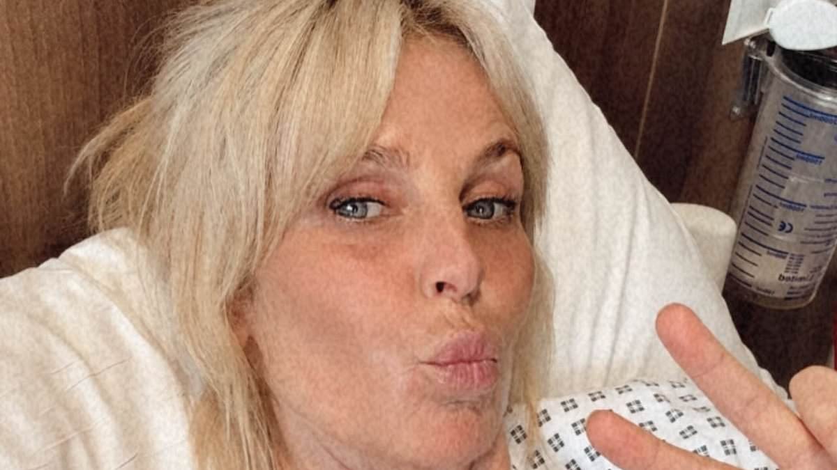 Ulrika Jonsson reveals she is recovering from 'painful' procedure to remove her varicose veins as she shares snaps in hospital gown
