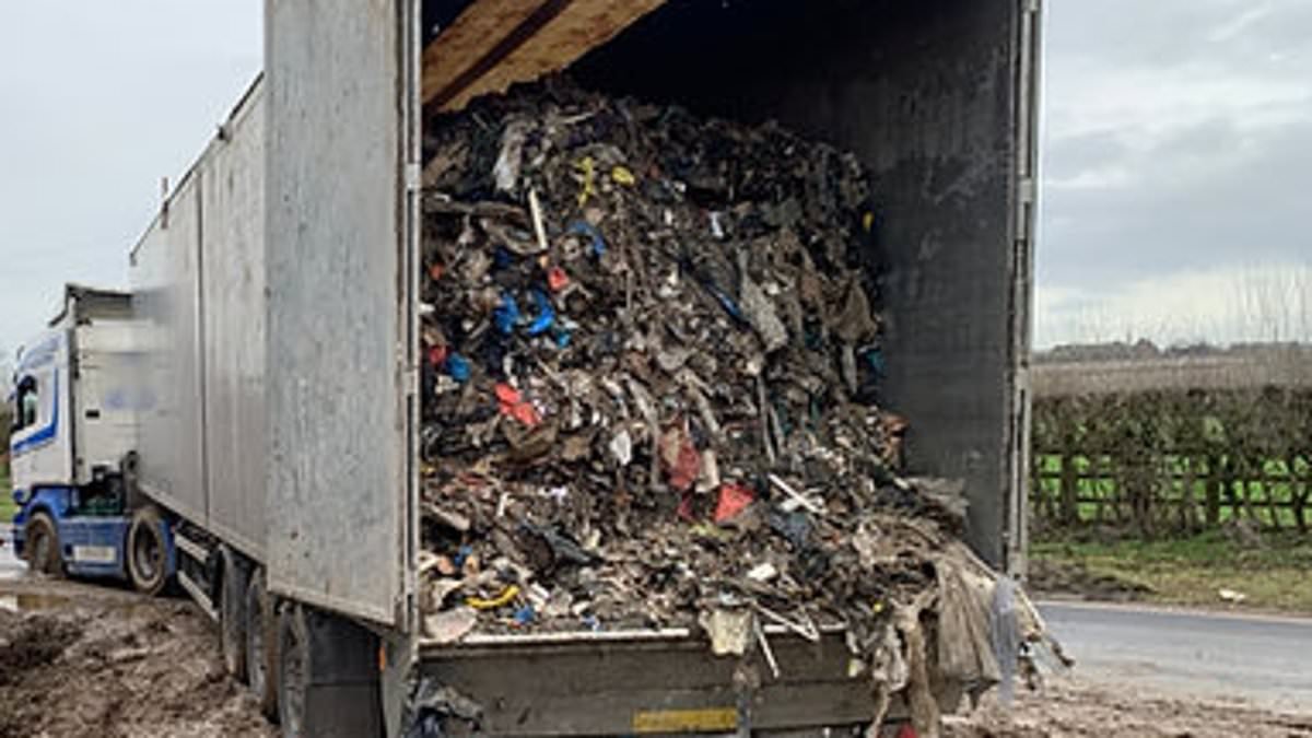 Police catch two men emptying container full of shredded rubbish from Irish HGV into 'secret' illegal dump on travellers site next to M25