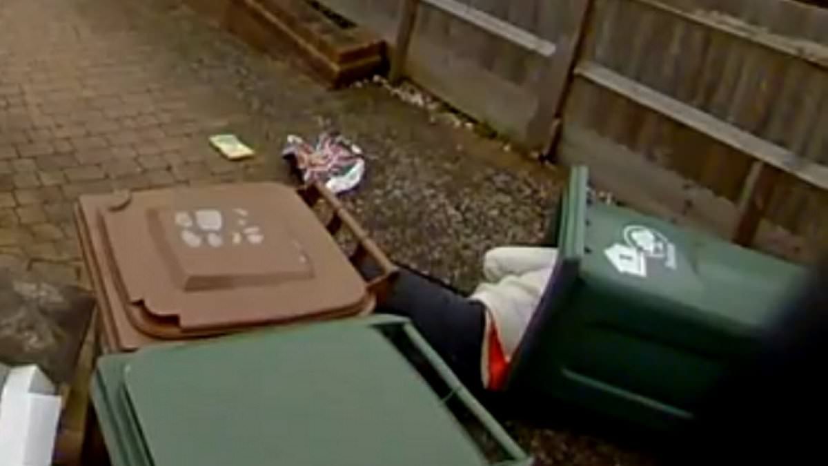 Moment woman fractures her shoulder after falling into her recycling bin trying to clean it out
