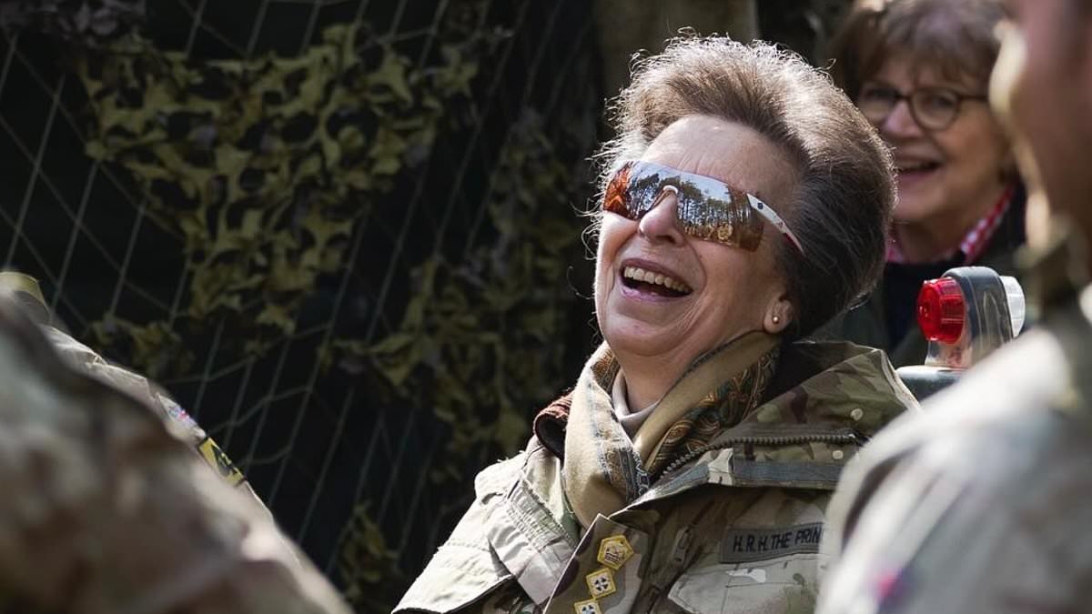 Hard-working Princess Anne wears camouflage uniform as she visits The King's Royal Hussars in Salisbury and gets stuck into training exercises