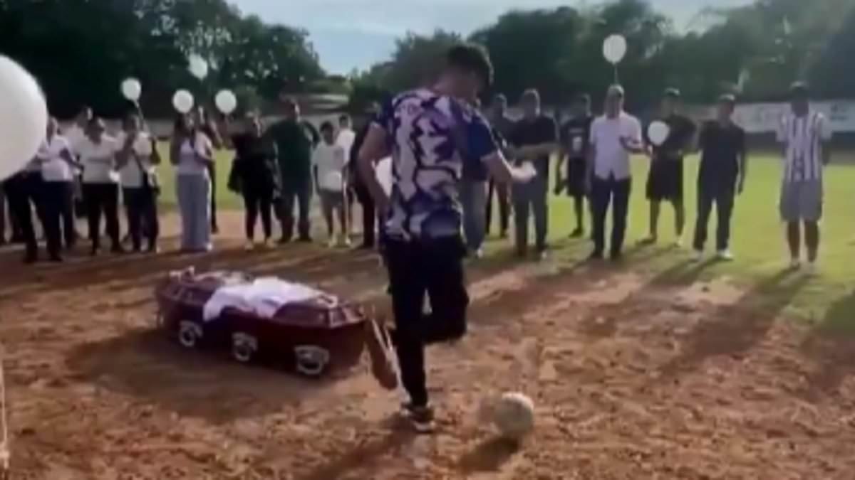 Footballer who died aged 19 in horror road crash scores 'last goal' from his coffin as heartbroken team-mates perform touching gesture