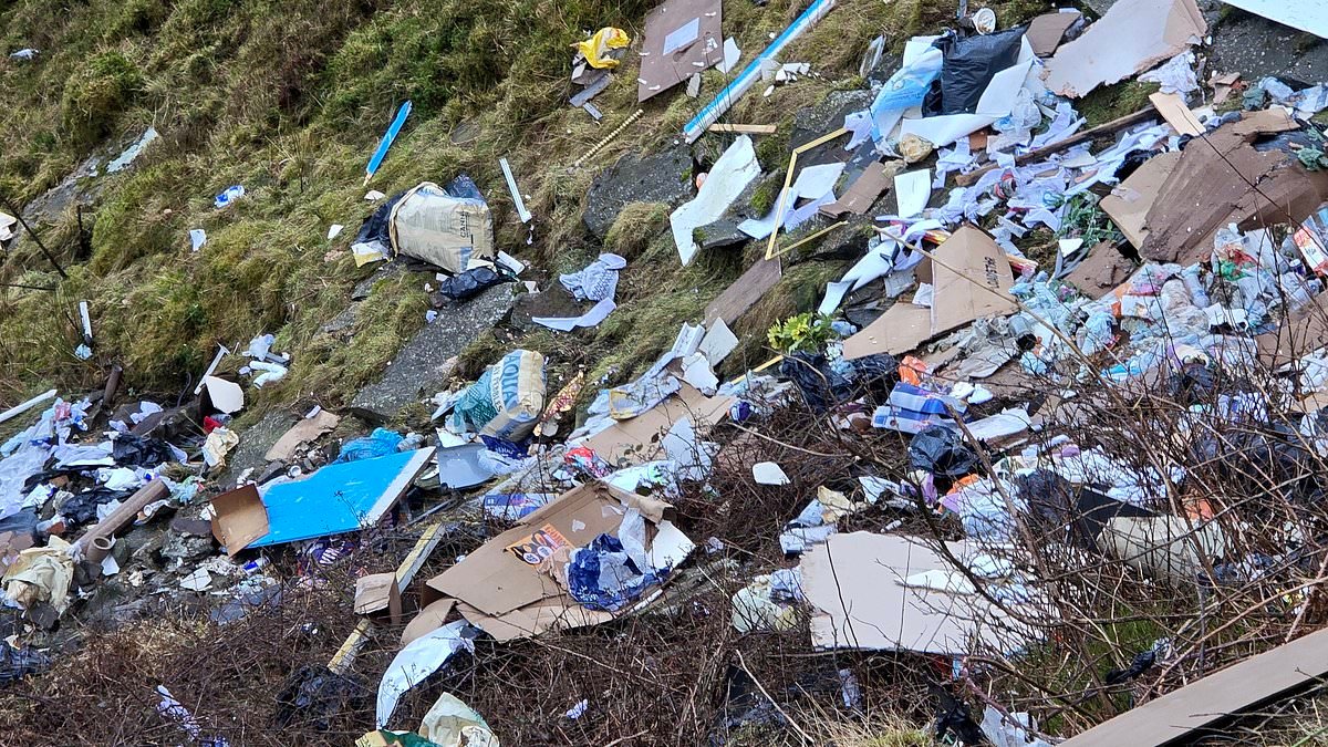 Flytippers dump river of rubbish on mountain in Welsh beauty spot that can be seen up to five miles away