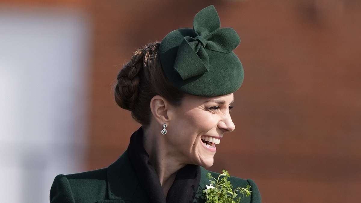 Kate's 40 shades of green! Princess of Wales pairs her outfit with rarely-seen emerald earrings for annual St Patrick's Day parade