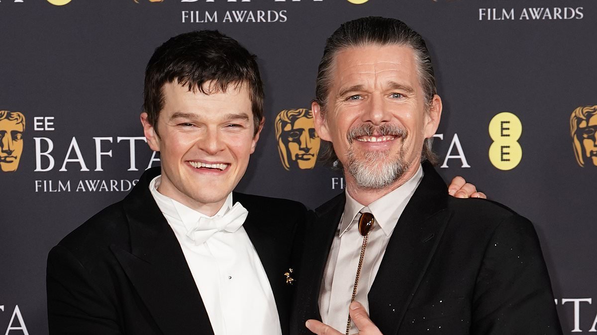 Ethan Hawke fights back tears as surprise BAFTA Best Actor winner Robert Aramayo tells of the 'great impact' the film star had on him at drama school
