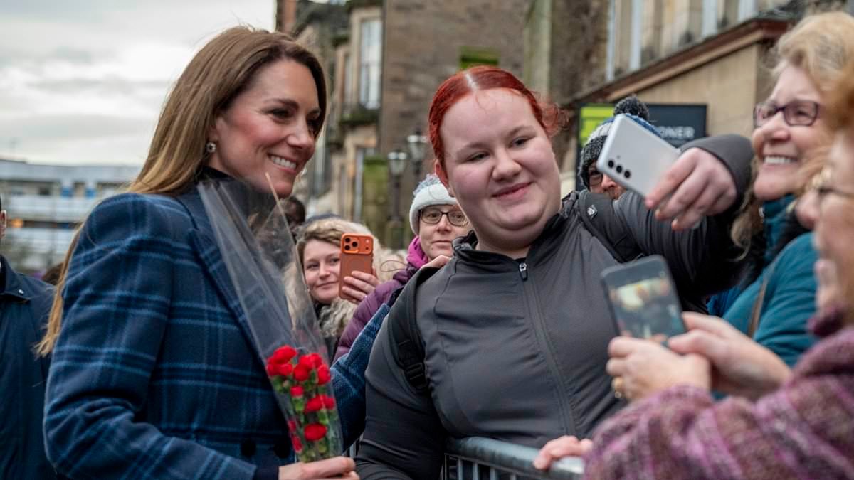 Moment Kate sprints past her security to greet a well-wisher with flowers - as fans go wild for her 'off script' behaviour