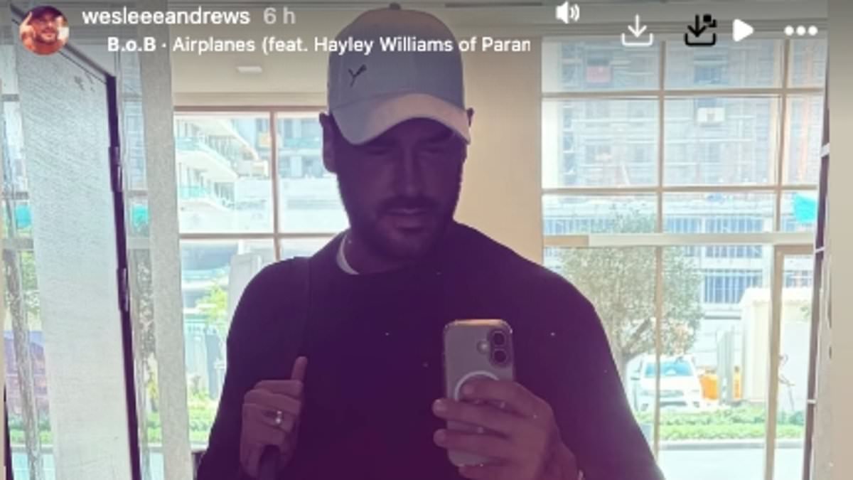 Katie Price's husband Lee Andrews once again insists he's flying back to the UK with 'airport' snap - as the former glamour model contradicts him by sharing her plans to return to Dubai