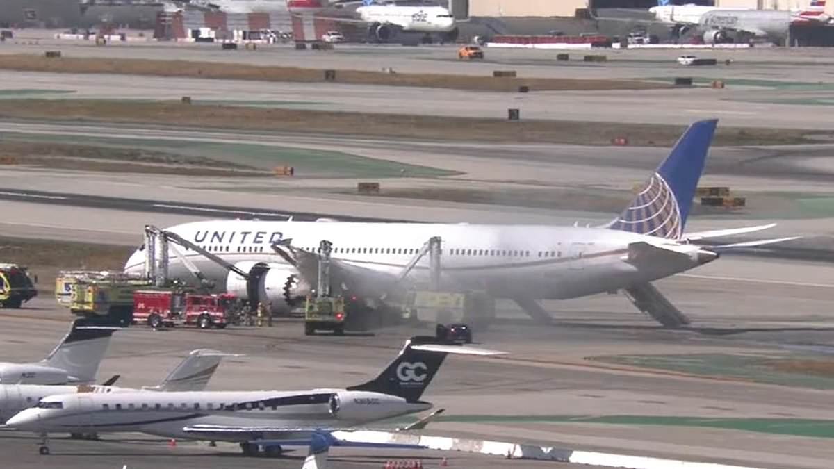 United Boeing 787 makes emergency landing at LAX after terrifying engine failure that saw passengers evacuate using slides