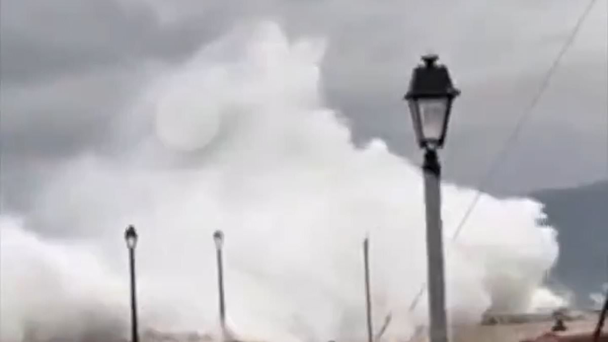 Monster wave sweeps man away to is death in flood-hit Greece while coffins tumble down cliff face after landslide hits Italian cemetery as storms lash Europe