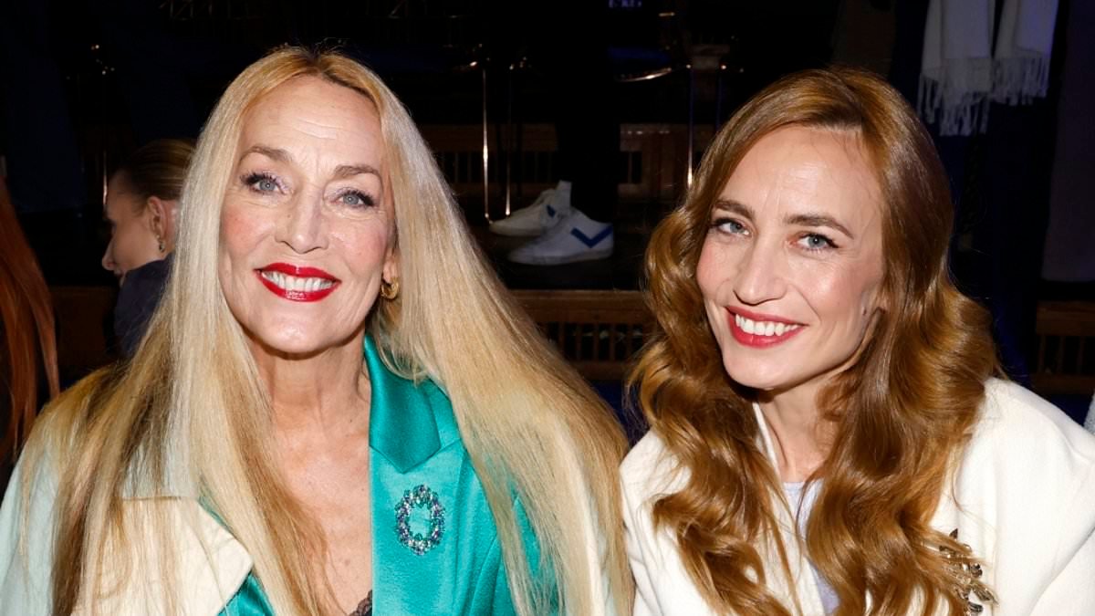 Jerry Hall, 69, joins her lookalike daughter Elizabeth Jagger, 41, at the Marc Cain show during Berlin Fashion Week