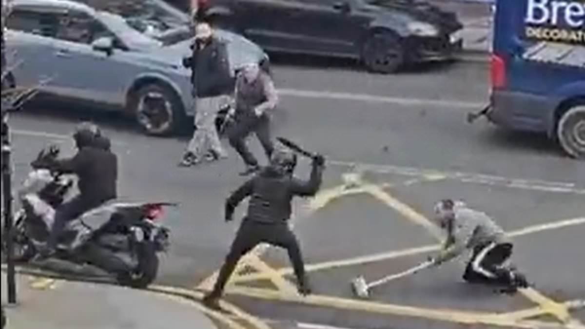 Moment passersby 'try to stop machete-wielding thugs robbing jewellers'