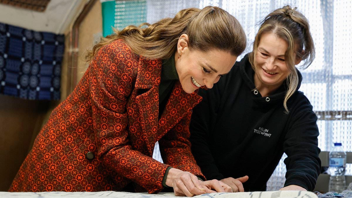Princess of Wales beams as she sports vintage Welsh wool coat during visit to 185-year-old traditional textile mill