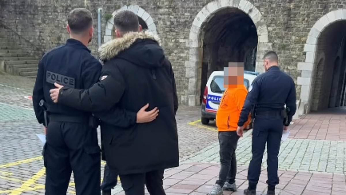 Gladiators star Legend is left baffled as he's stopped for a photo by police officers while they're holding someone in handcuffs