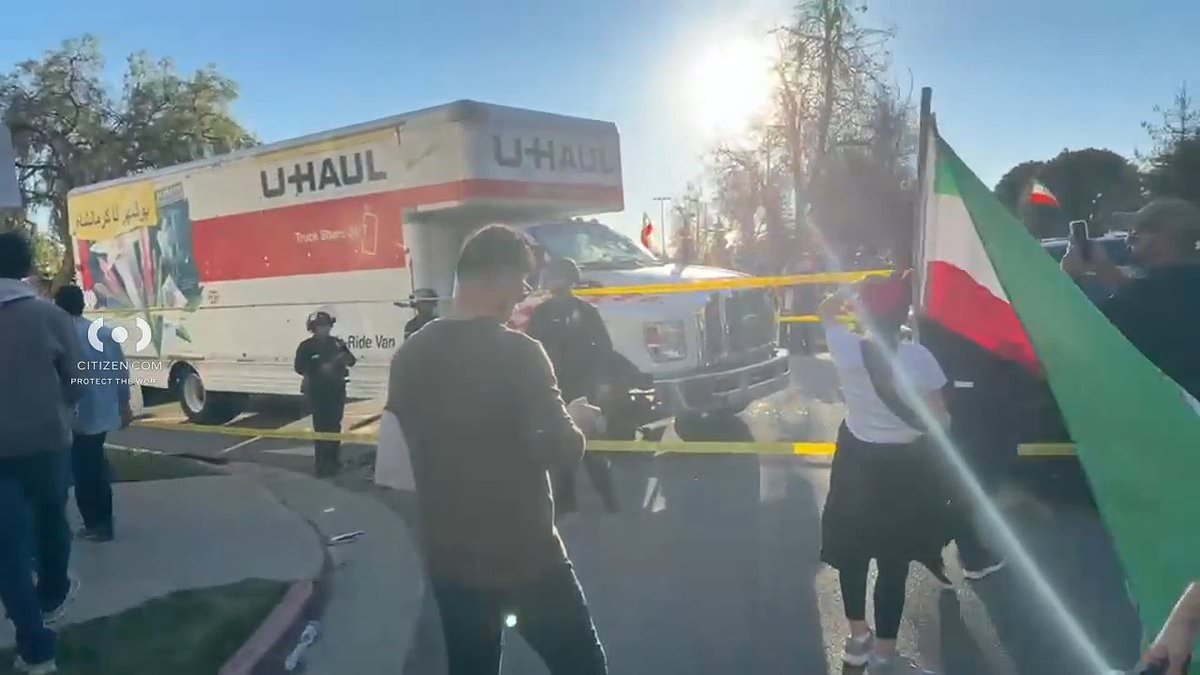 U-Haul truck drives through crowd of Iranian protesters in Los Angeles